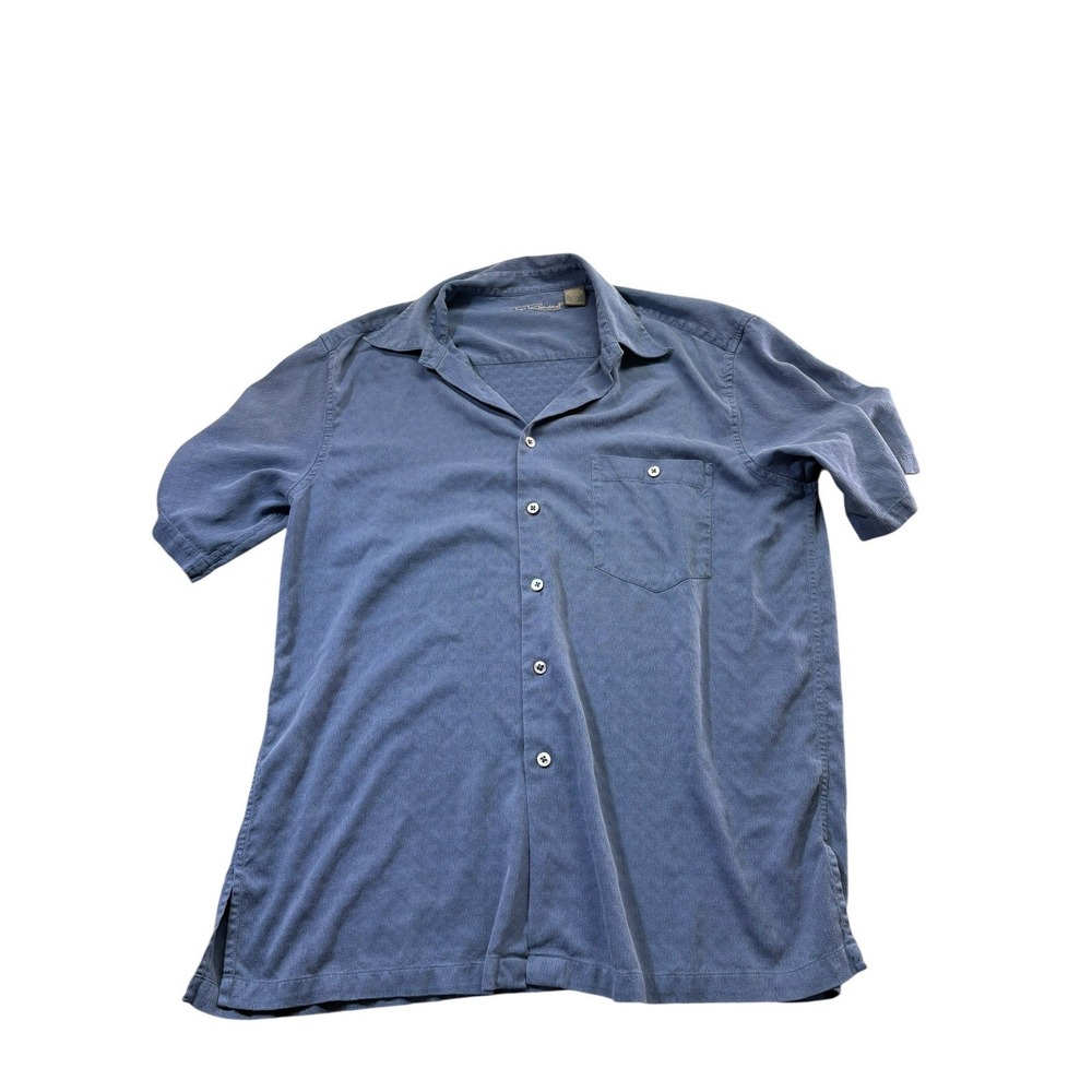 Tori Richard 100% Silk Camp Shirt Mens L Blue Jacquard Hawaii